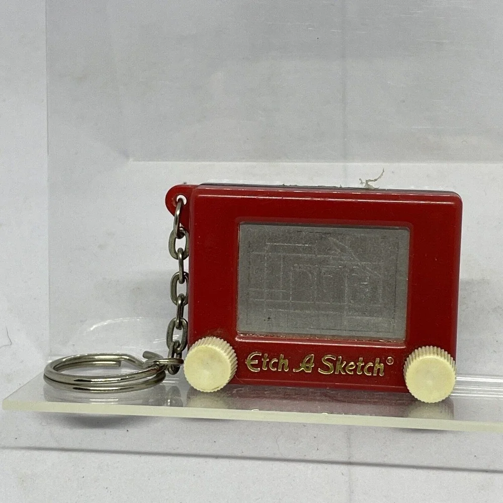 Vintage 1994 Etch A Sketch Keychain Mini Basic Fun Inc Red Toy Collectible